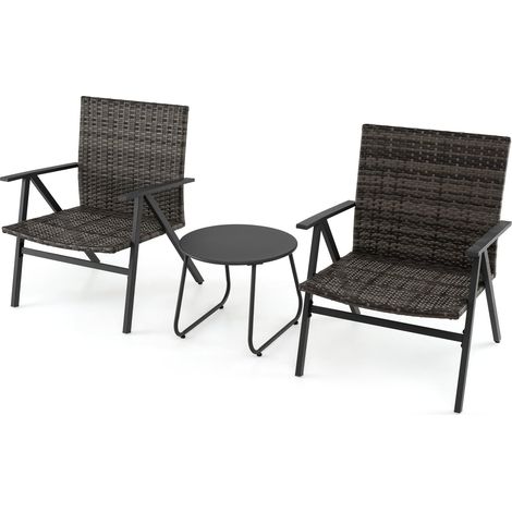 Bistro-Set für draußen - 3-teiliges Rattan-Set mit Stühlen und Tisch