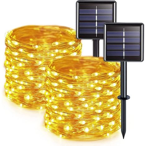 Deux guirlandes lumineuses solaires décoratives, de 12 mètres de long, blanc chaud. (1/5)