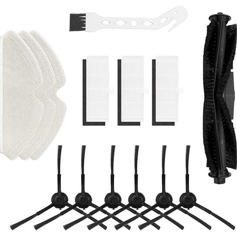 Pièces robot aspirateur, Kit d'accessoires pour robot aspirateur HONITURE Q6, 14 pièces, 1 brosse principale, 6 brosses latérales, 3 filtres HEPA, 3 serpillières (1/5)