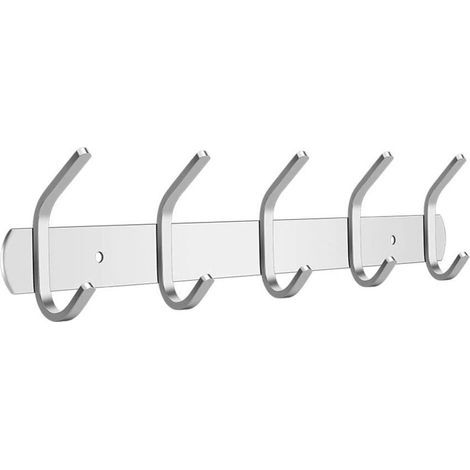 Perchero de pared con diseño cepillado (5 ganchos) de acero inoxidable SUS 304 para chaquetas, ropa, sombreros, llaves y cinturones. (1/4)