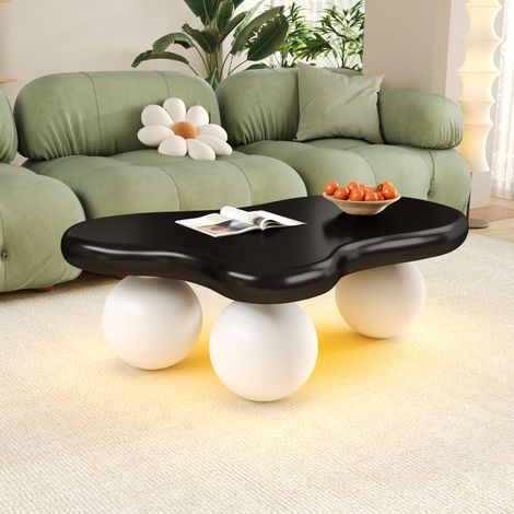 Tavolino basso a forma di nuvola con LED 16 colori, 95 x 62,5 x 32 cm, MDF nero e bianco HAVRYA (1/5)