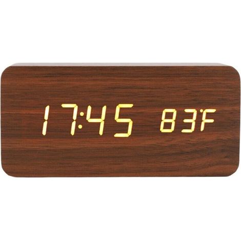 Réveil Numérique en Bois, Horloge de Chevet à écran Large LED 3 Niveaux de Luminosité avec Affichage de la Température et de L'humidité pour Chambre à Coucher, Bureau, Bureau de Chevet