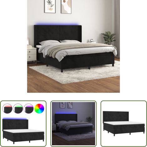 vidaXL LED-Streifen -  Boxspringbett mit Matratze & LED Schwarz 180x200 cm Samt (1/5)