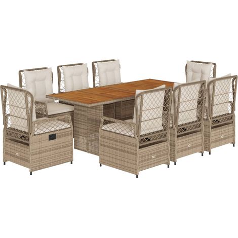 Maison Exclusive - 9-tlg. Garten-Essgruppe mit Kissen Beige Poly