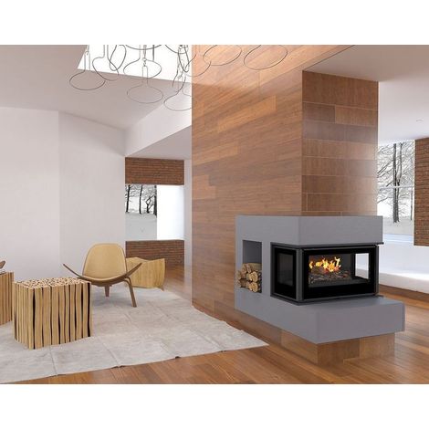 Inserto para chimenea de leña con turbina 3 lados acristalados 12 kW HOLGUIN - Toma de aire exterior: SIN