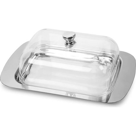 Beurrier avec couvercle et poignée - beurrier - beurrier avec couvercle - Beurrier en acier inoxydable - Plat à fromage en acier inoxydable - Beurrier et plat à fromage de style européen - Plat à pain (1/4)