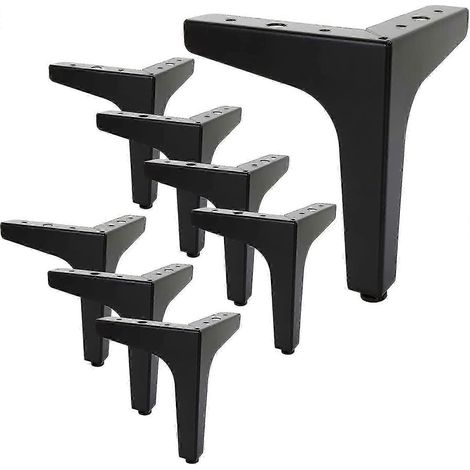 8 pieds de canapé en métal de six pouces pour meubles, pieds d'armoire de 15 cm, pieds de meubles triangulaires pour tables basses, armoires, lits, bureaux et armoires, ensemble noir de 8 pièces. (1/5)