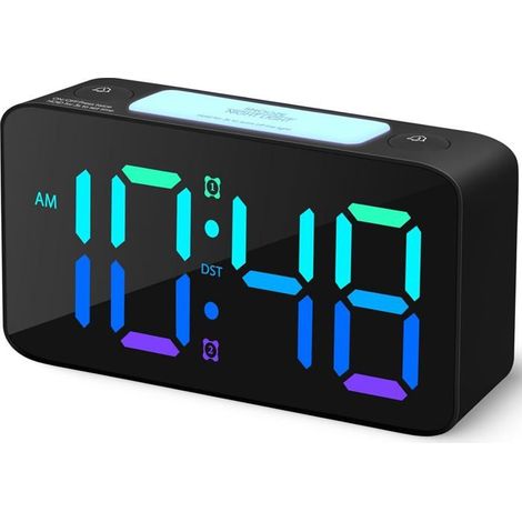 Réveil super puissant pour adultes, horloge numérique avec veilleuse 7 couleurs, variateur, noir + RVB (1/4)