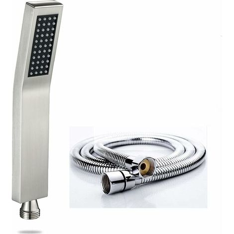 Pommeau de Douche avec Tuyau, Pommeau Douche + 1,5 M Tuyau de Douche Flexible, Haute Pression Douchette Pommeau Economiseur d'eau, Douchette Pommeau Acier Inoxydable, 1 Modes (Carré) (1/5)