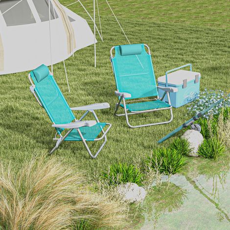 Lot de 2 fauteuils pliants pour extérieur, siège de pêche nomade, chaise de camp avec repose-tête et dossier ajustable en 6 angles (1/5)