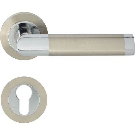 DOMINO Poignée de porte JARO R ECO M6 M9 PZ Poignée avec plaque PZ pour cylindre profilé Chrome/nickel brillant (1/5)