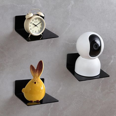 Étagère Murale 10cm, Lot de 3 Étagères Murales en Acrylique Clair, Étagères Flottantes pour Disques Vinyles avec adhésif Transparent et vis pour Chambre Salon de Bain Cuisine, Noir (1/5)