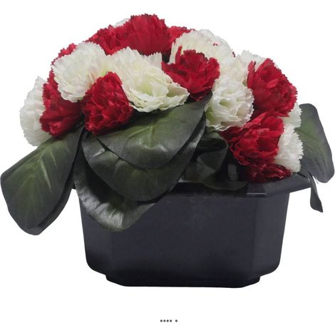 Bac carré fleurs artificielles oeillets pour la Toussaint Rouge-blanc 751 - couleur: Rouge-blanc