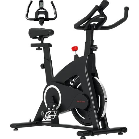SPORTNOW bicicleta estática con volante de inercia 15 kg pantalla LED pulsómetro ejercicio silencioso manillar y asiento ajustable carga 120 kg negro