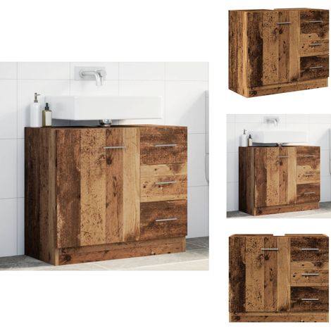 Armoire d'évier vieux bois 63x30x54 cm bois d'ingénierie - Armoire De Lavabo - Armoires De Lavabo - Armoire De Lavabo De Salle De Bain - Meuble De Salle De Bain (1/5)