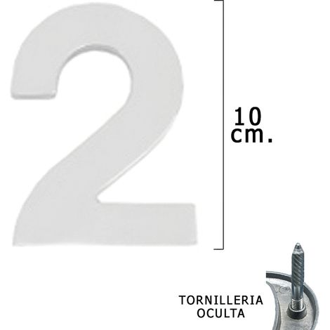 Métal Chiffre "2" Argent Mat 10 cm. avec vis cachées (Blister 1 pièce)
