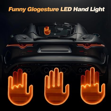 Luce per gesti delle dita con telecomando, luce per finestrini auto con cartello divertente, luce per auto con dita, accessori per auto, luce per dita alzate (1/3)