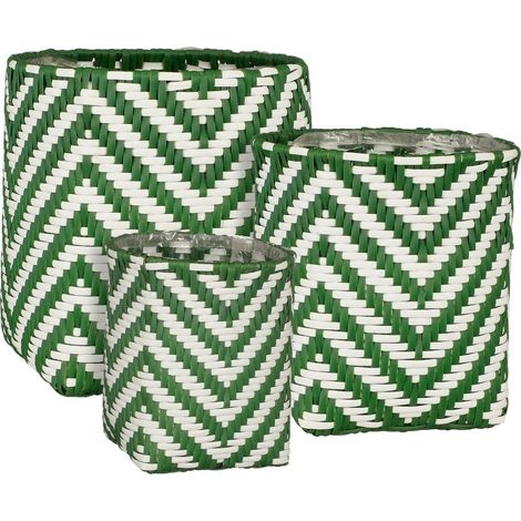 Lot de 3 Paniers à Plantes Extérieurs Merlijn Marron Foncé avec Doublure Plastique pour Terrasse - PANGIVO (1/2)