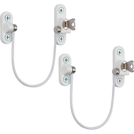 Verrou de Sécurité Meuble Porte Fenêtre-2Pcs avec Clé de Blanc Restricteur Câble 190mm-Bébé Enfant Sécurité Entrebâilleur à Cable