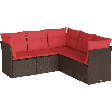 5-tlg. Garten-Sofagarnitur mit Kissen Braun Poly Rattan vidaXL (1/3)