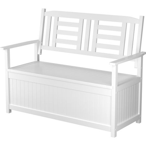 COSTWAY Panchina da Giardino con Contenitore di Legno, Cassapanca da Esterno 2 Posti con Schienale e Braccioli, Panca per Cortile e Ingresso, 123 x 68,5 x 96 cm (Bianco)