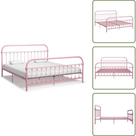 Bettgestell Rosa Metall 180x200 cm - Metallbett - Rosa Bettgestell - Doppelbett Rahmen - Betten Für Schlafzimmer - Boxspringbett Gestell (1/5)