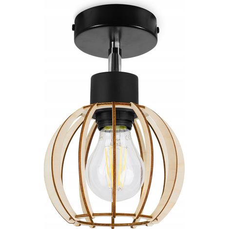 LÁMPARA DE TECHO MODERNA LED CON BOLA DE MADERA (1/5)