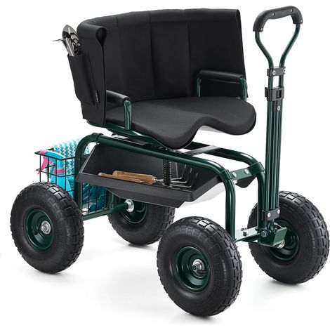 Siège de Jardin Roulant, Tabouret de Jardinage sur Roues Robuste, Hauteur Réglable, Capacité Charge 181 kg, Chariot à Siège Pivotant à Dossier, pour Désherbage, Plantation, Terrasse, Extérieur (1/5)