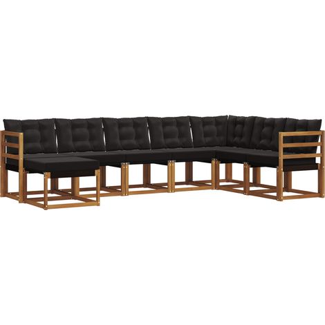 Outdoor Sofa Set with Cushion 8 pcs Natural and Black vidaXL