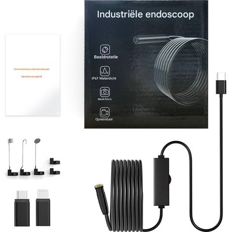 Caméra d'inspection endoscopique 1920P avec lumière - Endoscope 8 mm pour mobiles Android et iOS, câble semi-rigide de 5 m, étanchéité IP67, 6 LED réglables - Boroscope pour voiture, maison, canalisat (1/5)