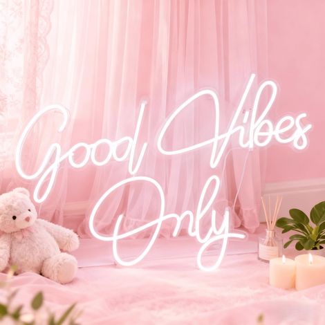 Enseigne néon « Good Vibes Only » — Alimentation USB avec luminosité réglable — Décoration LED pour chambre, fête, bar ou salon — Cadeau idéal pour anniversaire ou Noël (Blanc)