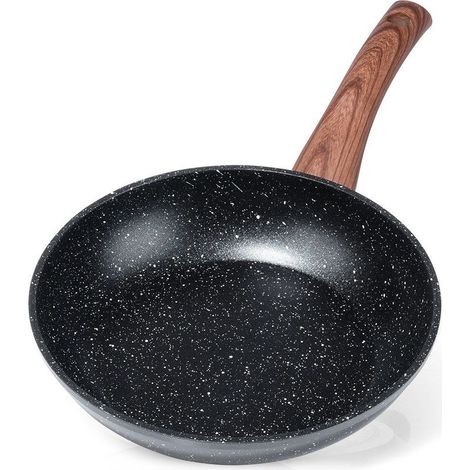 Poêle à frire en granit 20 cm, design bois, poêle antiadhésive pour cuisson, compatible tous feux sauf induction, pièce unique pour cuisine domestique (1/5)