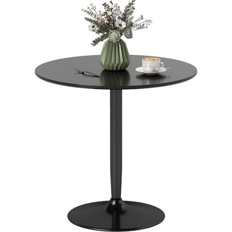 Esstisch für 2 Personen, runde Tischplatte Ø80 cm, MDF und Stahl, rutschfest, Schwarz, 75H cm (1/5)