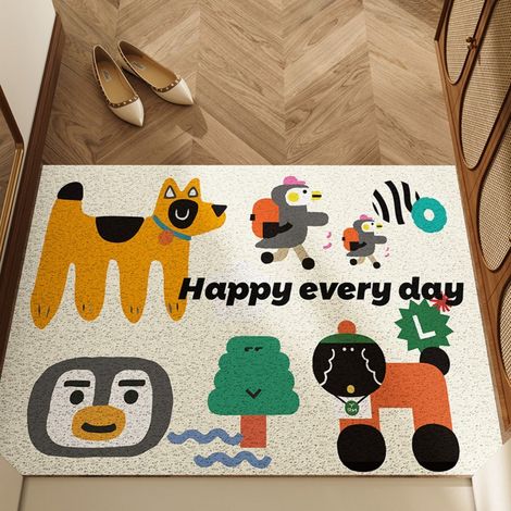 LAN Anneau de soie à plat Paradise, dessin au trait simple, 40 x 60 cm Tapis d'entrée à motifs de dessins animés, résistant aux taches et facile à nettoyer, tapis en soie bouclée pour la maison, entré (1/5)