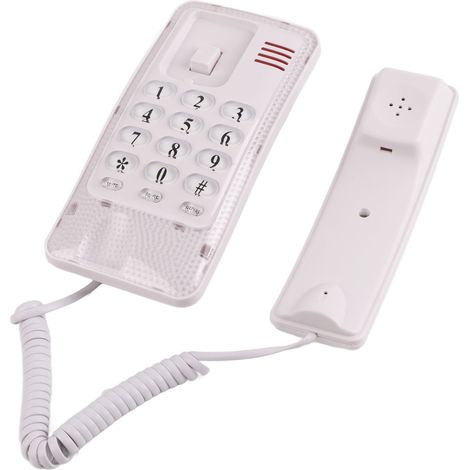 Téléphone mural filaire KXT-438 avec rappel rapide et fonction muet, blanc, pour la maison, l'hôtel, l'école ou le bureau. (1/5)