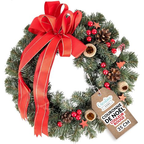 Couronne de Noël Artificielle Rouge 35 cm