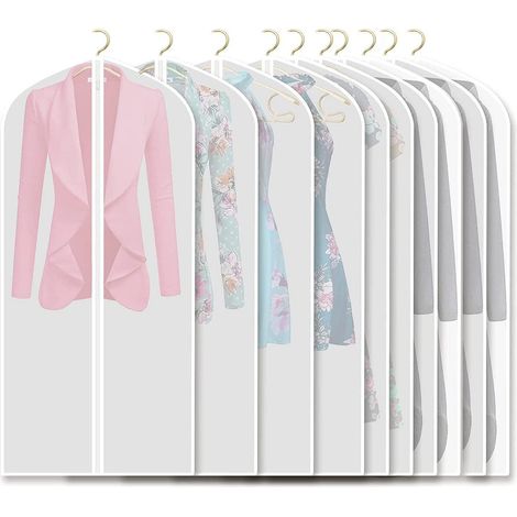 Housses de Vêtements avec Zip, Anti-Poussière Anti-Mites, Housses de Protection pour Vêtements Transparent Lavable pour Robe Longue/Chemise Costumes/Manteaux (60 x 140cm)- Noir (10, Blanc) (1/5)