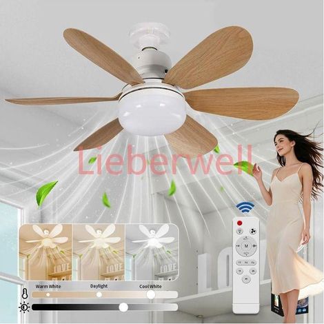 E27 Ceiling Ceiling Fan with LED Light, Dimmable Fan Lamp, Quiet 3-Speed Fan with Timer, 52cm, 0.6kg, for Living Room Bedroom (1/4)