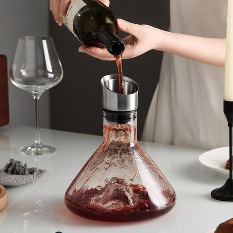 Carafe à vin rouge Iceberg avec aérateur, verre cristal, 1500 ml, acier inoxydable, bec verseur anti-gouttes, filtre aérateur intégré, cadeau de Noël (transparent) (1/5)