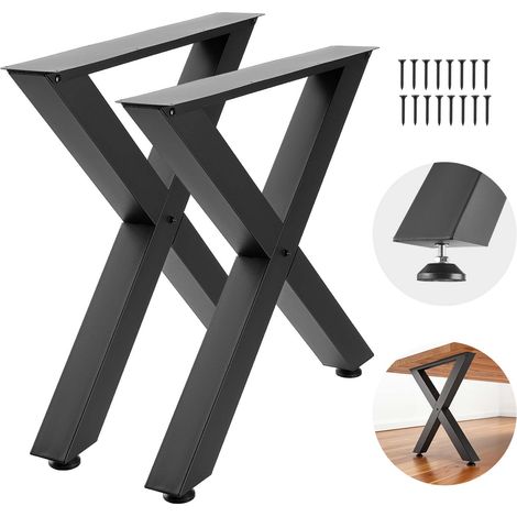 VEVOR Gambe per Tavolo in Acciaio, Gambe per Scrivania Smontabili, Design Modulare, Struttura a X, Facile da Montare, Carico Max. 1000 kg, per Tavoli da Caffe e da Lavoro, 75 x 79 cm, 2 Pezzi, Nero