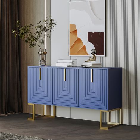 Credenza a 3 ante con ripiani regolabili, 138 x 40 x 80,5 cm, blu navy HAVRYA (1/5)