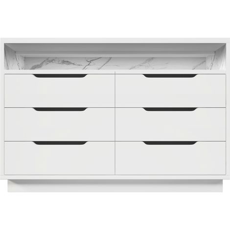 Buffet blanc moderne avec 6 tiroirs et éclairage LED 120 x 40 x 85 cm (1/5)