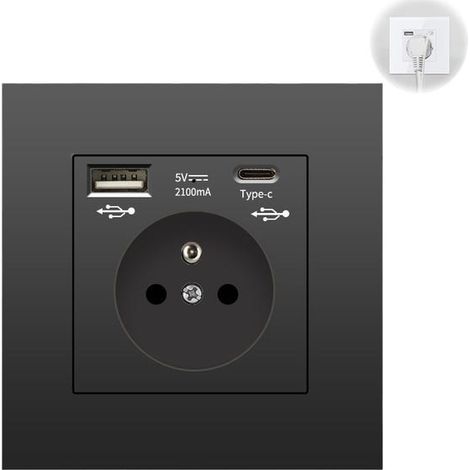 Black Wall Socket with USB & Type-C, Multi-Outlet Wall Plug, 3.1A Charging, Surge Protection, Universal (1/5)