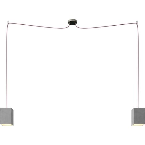 Spider - Lampada a sospensione multipla a 2 cadute Made in Italy completa di cavo tessile e paralume in cemento  Montato - Con lampadina - Cubo - Effetto Cemento - No