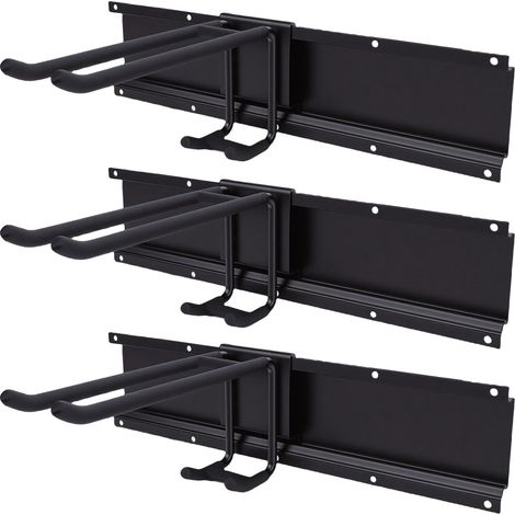 Organisateur mural 6 crochets doubles acier alliage noir support 3 rails 16 pouces garage jardin outils lourds rangement (1/4)