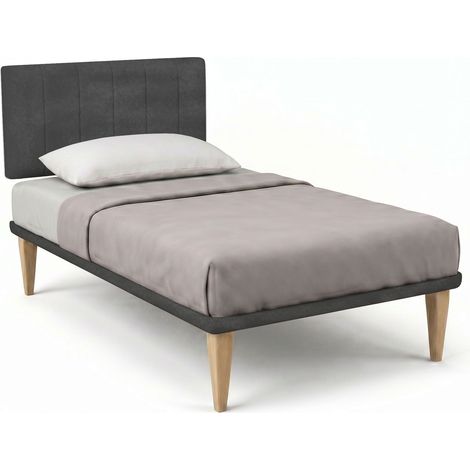 Letto 1 Piazza e Mezza con Rete Rivestita 120x200 cm Microfibra Grigio Tessis Testata Vertical (1/5)