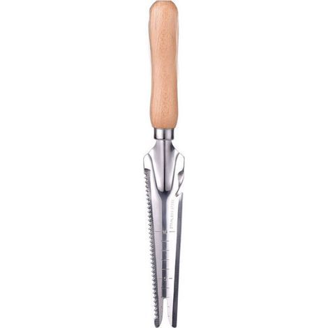 Outil de désherbage manuel avec poignée en bois et tête en acier inoxydable avec mesure, extracteur de désherbage pour désherber, planter des légumes, des fleurs, creuser, élager (1/3)