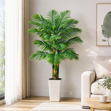 150cm Plantes Palmier Artificielles Interieur - Fausse Areca Plante en Blanc Pot, Grande Arbre Artificielle, Fake Verte Plant pour Décoration d'Intérieur de Bureau ou Salon ou Maison (1/5)