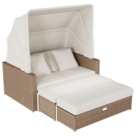 Polyrattan Gartenmöbel Set mit Markise, Gartenlounge für Terrasse und Balkon, Gartensofa 2 Sitzer mit Verstellbarem Couchtisch, Khaki