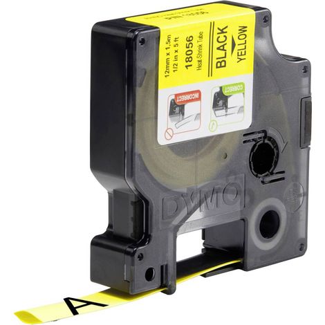 Ruban encreur pour gaine thermorétractable DYMO IND RHINO 18056 Couleur de ruban: jaune Couleur de police:noir 12 mm 1.